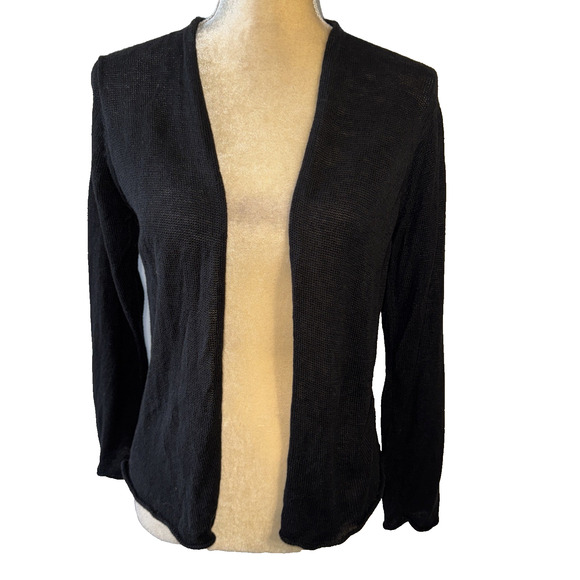 Eileen Fisher Petite Knit Linen Black Cardigan Size Petite M - Picture 1 of 12